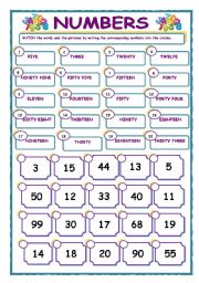 English Worksheet: NUMBERS - Matching exercise