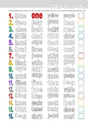English Worksheet: Odd One Out for Beginners
