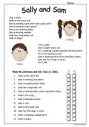 English Worksheet: Reading comprehension with emphasis on clothes.