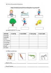 English Worksheet: Action verbs - animals  - can / cant