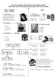 English Worksheet: 6 th grade third exam