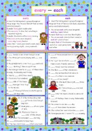 English Worksheet: every - each