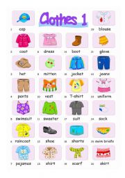 English Worksheet: Pictionary***Clothes 1