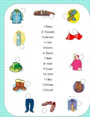 English Worksheet: Clothes Pictionary 1/3