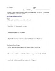 English worksheet: War of 1812 Webquest