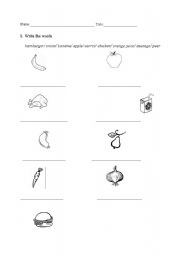 English Worksheet: food