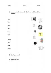 English worksheet: Worksheet - fill the numbers