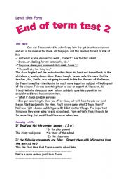 English Worksheet:  9th form end of term test 2 
