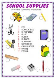 English Worksheet: SCHOOL SUPPLIES