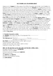 English Worksheet: GUY FAWKES DAY OR BONFIRE NIGHT