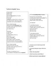 English worksheet: California king bed-lyrics