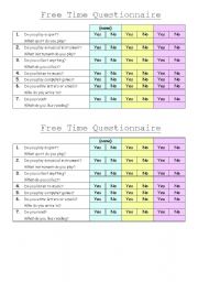 English Worksheet: Free Time Hobbies Questionnaire
