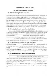 English Worksheet: consolidation 2nd form 