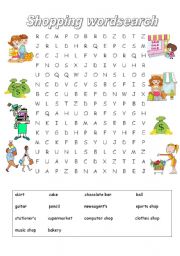 Types of shops and items wordsearch