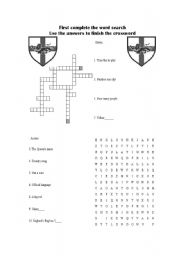 English worksheet: Vocab on England word search and crossword