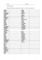 English Worksheet: FALSE FRIENDS EXAM (TRANSLATION)