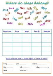 English Worksheet: Categories