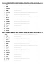 English worksheet: Word Formation SCIENCE