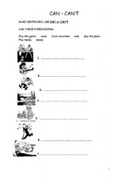 English worksheet: can - cant exercices