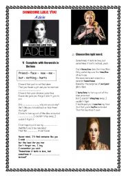 English Worksheet: ADELE - SOMEONE LIKE YOU