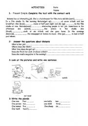 English worksheet: presnt simple