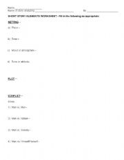 English worksheet: SHORT STORY ELEMENTS WORKSHEET