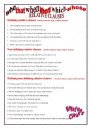 English Worksheet: RELATIVE CLAUSES EXERCISES