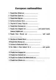 English worksheet: European nationalities