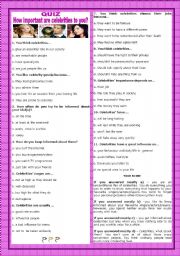 English Worksheet: QUIZ- HOW IMPORTANT ARE CELEBRITIES TO YOU?