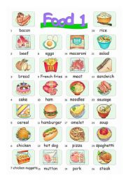 English Worksheet: Pictionary***Food1