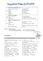 English Worksheet: Prepositions of time IN, ON and AT