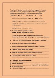 English Worksheet: despite / inspite of