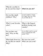 English Worksheet: Conversation cards