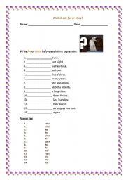 English worksheet: For or Since