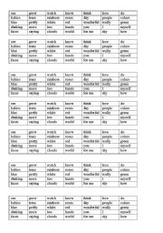 English worksheet: Wonderful world bingo