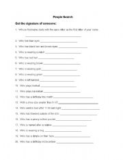 English worksheet: Beginning of the year people search