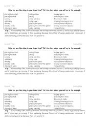 English Worksheet: speaking / leisure activities