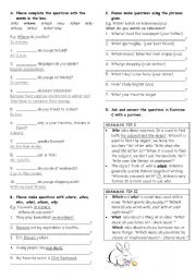 English Worksheet: wh- questions