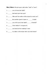 English Worksheet: was-were