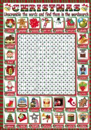 English Worksheet: CHRISTMAS WORDSEARCH