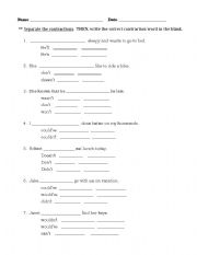 English Worksheet: Modal contractions.