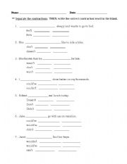 English worksheet: Modal contractions.