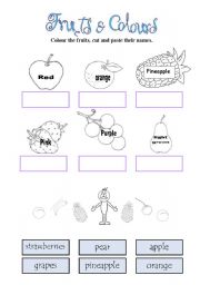English worksheet: Fruits and colours