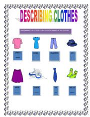 English worksheet: Learning and describing clothes