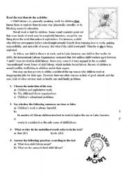 English Worksheet: child labour