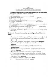 English worksheet: reported speech and comparative adn superlative adjectives