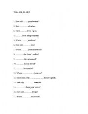 English worksheet: verb TO BE