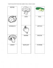 English worksheet: Vegetables names and picture small flash cards