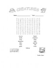 English Worksheet: Animals word search