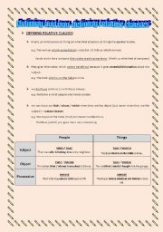 English Worksheet: Defining and non-defining relative clauses